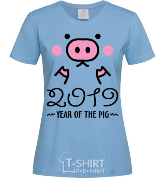 Women's T-shirt 2019 Year of the pig sky-blue фото