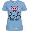 Women's T-shirt 2019 Year of the pig sky-blue фото