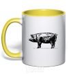 Mug with a colored handle Just pig yellow фото