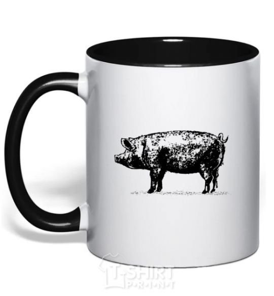 Mug with a colored handle Just pig black фото