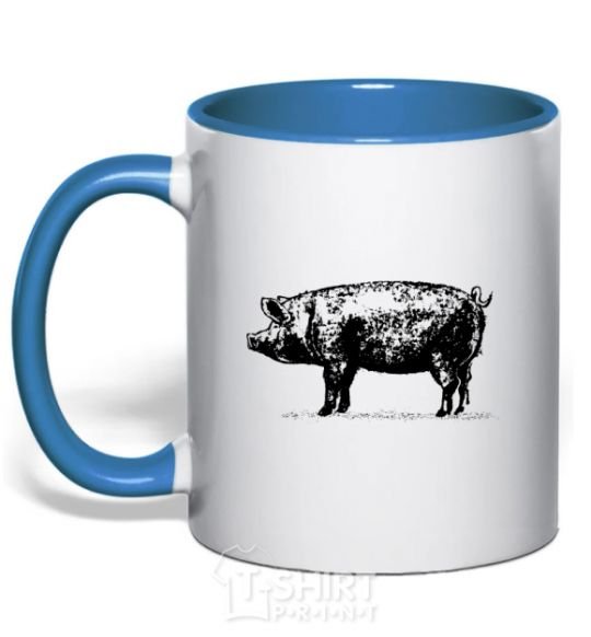 Mug with a colored handle Just pig royal-blue фото