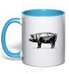 Mug with a colored handle Just pig sky-blue фото