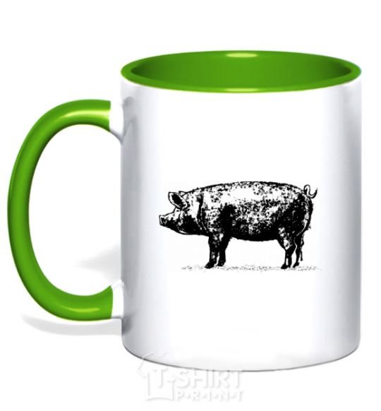 Mug with a colored handle Just pig kelly-green фото