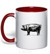Mug with a colored handle Just pig red фото