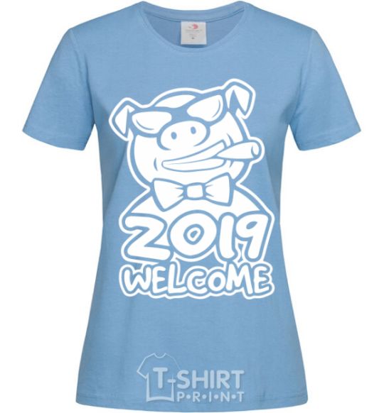 Women's T-shirt 2019 welcome sky-blue фото