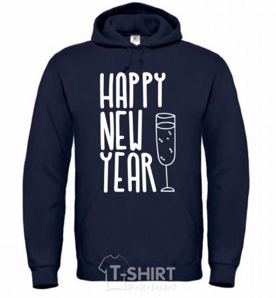 Men`s hoodie Happy new year champange navy-blue фото