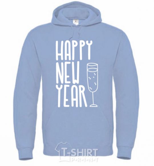 Men`s hoodie Happy new year champange sky-blue фото