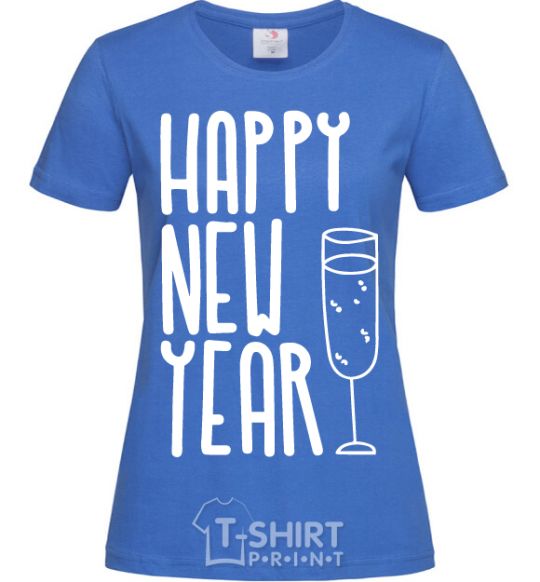 Women's T-shirt Happy new year champange royal-blue фото