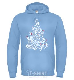 Men`s hoodie Merry Christmas tree sky-blue фото