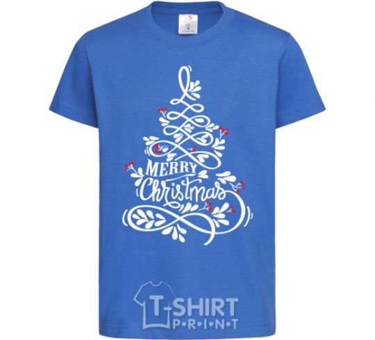 Kids T-shirt Merry Christmas tree royal-blue фото