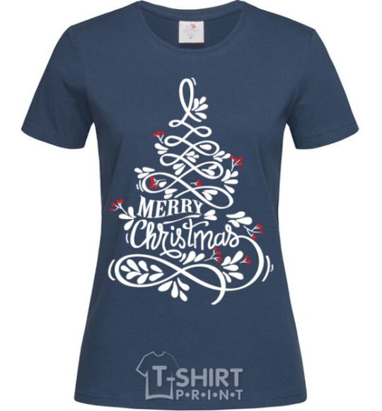 Women's T-shirt Merry Christmas tree navy-blue фото