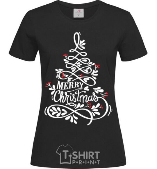 Women's T-shirt Merry Christmas tree black фото