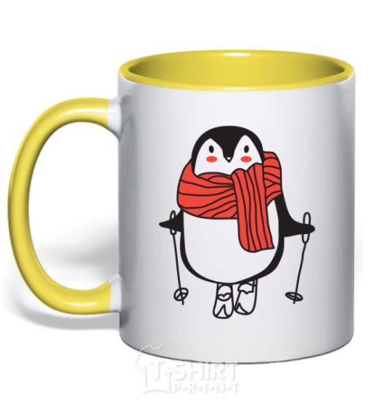 Mug with a colored handle Penguin man yellow фото