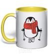 Mug with a colored handle Penguin man yellow фото