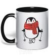 Mug with a colored handle Penguin man black фото