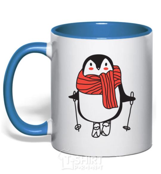 Mug with a colored handle Penguin man royal-blue фото