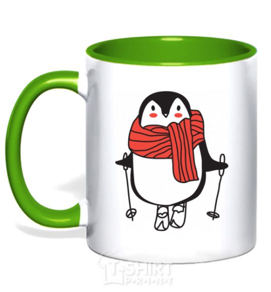 Mug with a colored handle Penguin man kelly-green фото