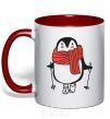 Mug with a colored handle Penguin man red фото