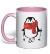 Mug with a colored handle Penguin man light-pink фото