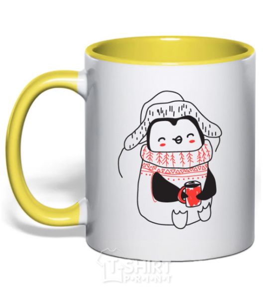 Mug with a colored handle Penguin woman yellow фото