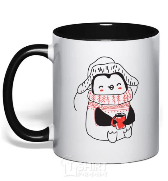 Mug with a colored handle Penguin woman black фото