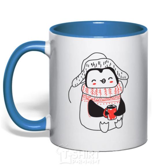 Mug with a colored handle Penguin woman royal-blue фото