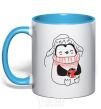 Mug with a colored handle Penguin woman sky-blue фото