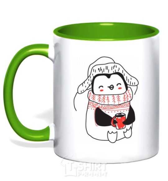 Mug with a colored handle Penguin woman kelly-green фото