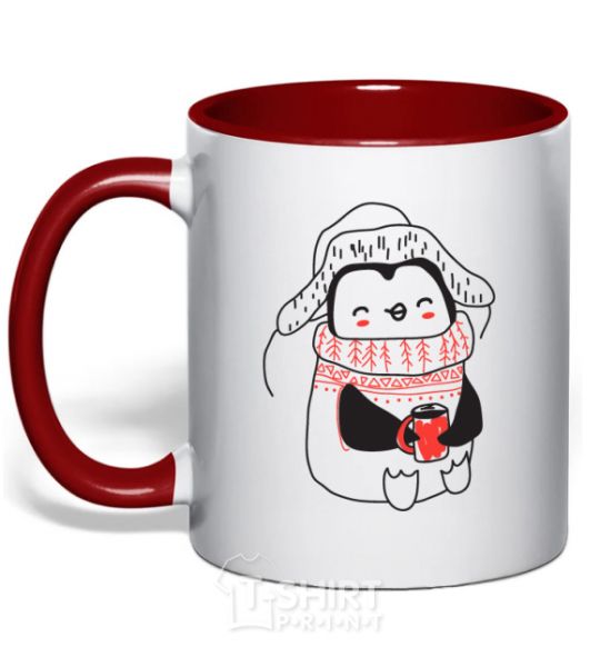 Mug with a colored handle Penguin woman red фото