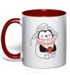 Mug with a colored handle Penguin woman red фото