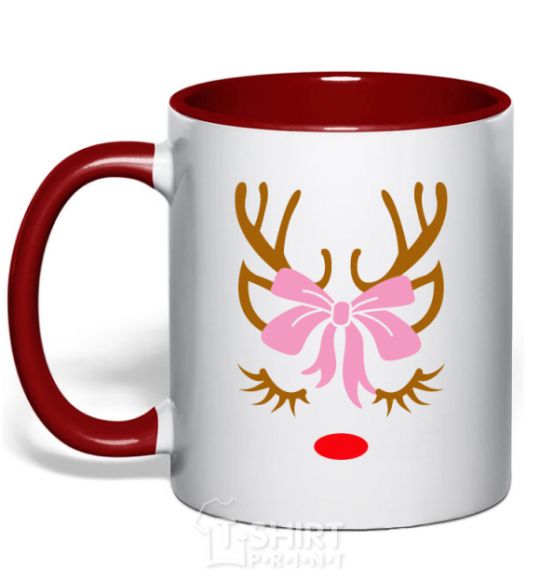 Чашка с цветной ручкой Chrismas deer mother Красный фото