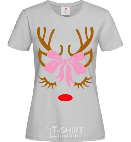 Women's T-shirt Chrismas deer mother grey фото
