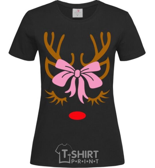 Women's T-shirt Chrismas deer mother black фото