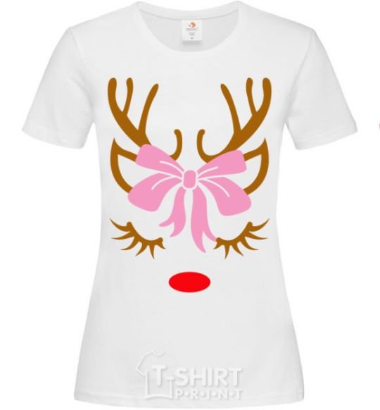 Women's T-shirt Chrismas deer mother White фото