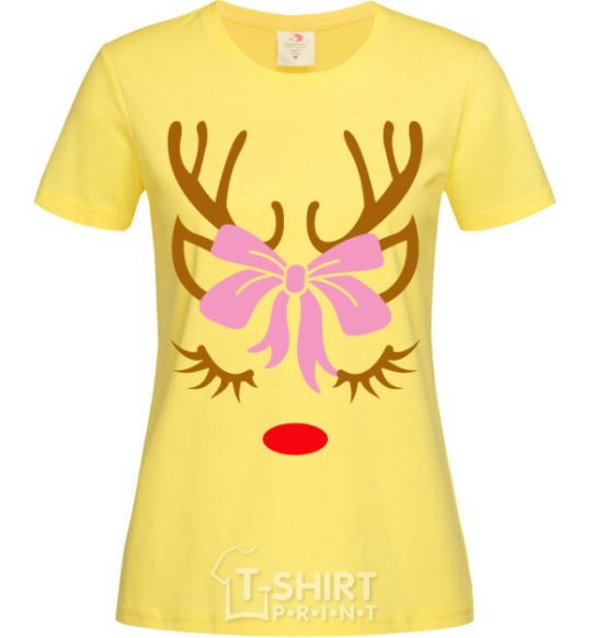 Women's T-shirt Chrismas deer mother cornsilk фото