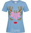 Women's T-shirt Chrismas deer mother sky-blue фото