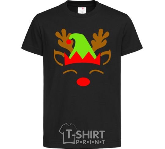 Kids T-shirt Chrismas deer son black фото