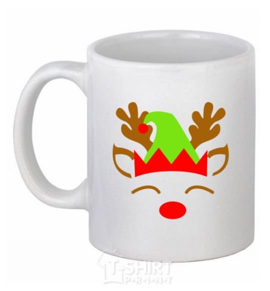 Ceramic mug Chrismas deer son White фото