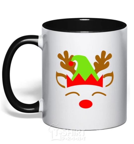Mug with a colored handle Chrismas deer son black фото