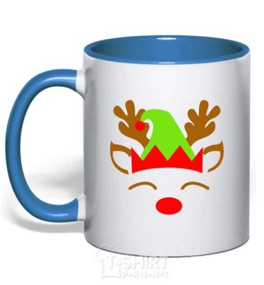 Mug with a colored handle Chrismas deer son royal-blue фото