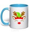 Mug with a colored handle Chrismas deer son sky-blue фото