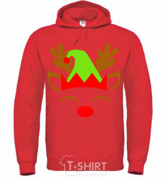 Men`s hoodie Chrismas deer son bright-red фото