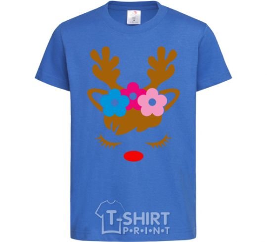 Kids T-shirt Chrismas deer daughter royal-blue фото