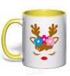 Mug with a colored handle Chrismas deer daughter yellow фото