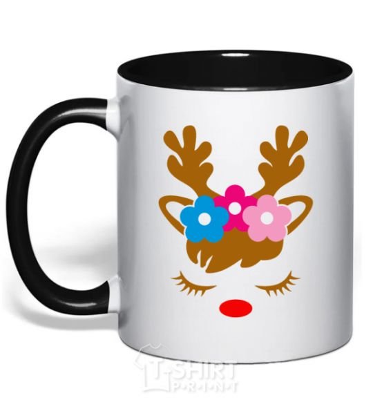 Mug with a colored handle Chrismas deer daughter black фото