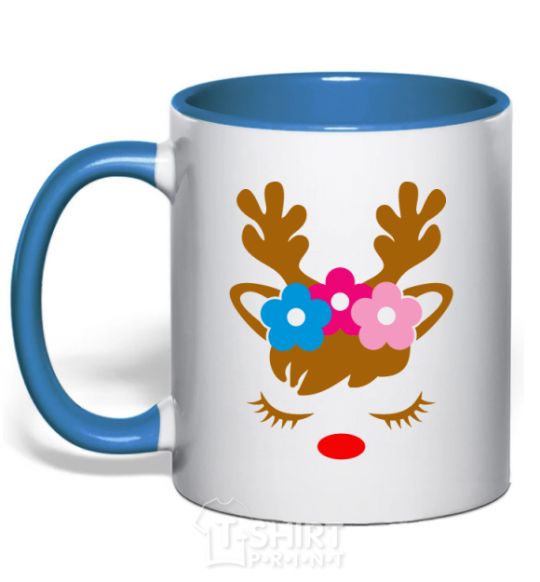 Mug with a colored handle Chrismas deer daughter royal-blue фото