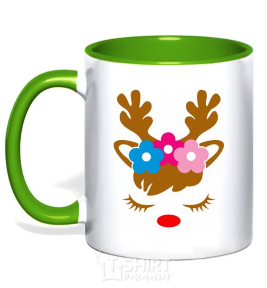 Mug with a colored handle Chrismas deer daughter kelly-green фото