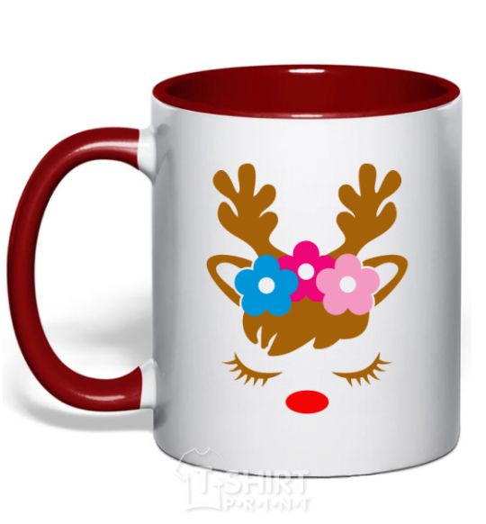 Mug with a colored handle Chrismas deer daughter red фото