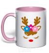 Mug with a colored handle Chrismas deer daughter light-pink фото