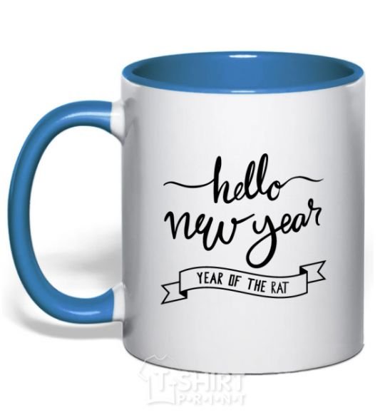 Mug with a colored handle Hello New Year royal-blue фото
